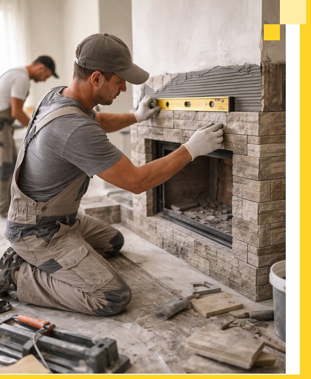 Облицовка каминов в Азнакаеве, монтаж и отделка натуральным камнем