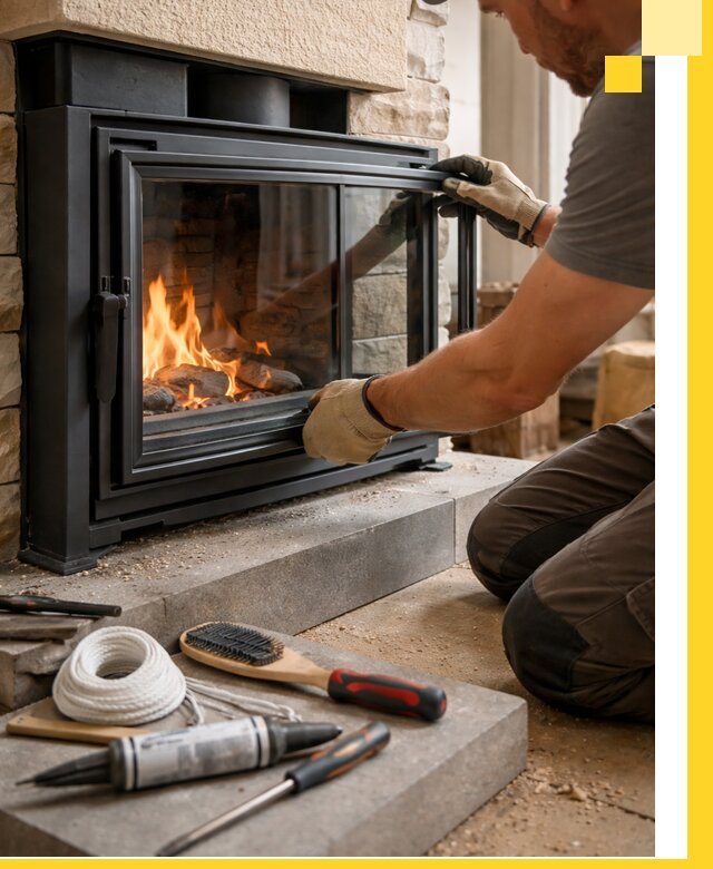 Производство, монтаж и доставка каминов со стеклом в Азнакаеве