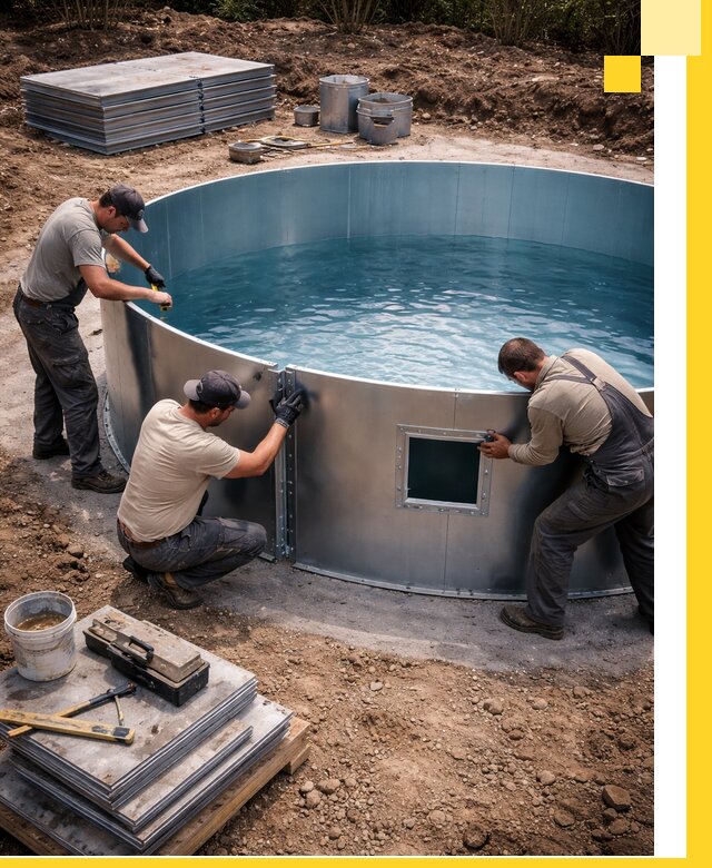 Круглые бассейны под ключ в Азнакаеве проектирование и монтаж