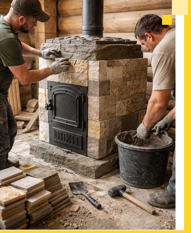 Облицовка банной печи под ключ в Азнакаеве: камень и плитка