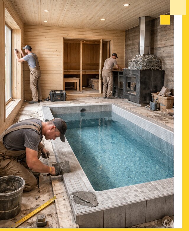 Проект бани с бассейном и сауной в Азнакаеве под ключ