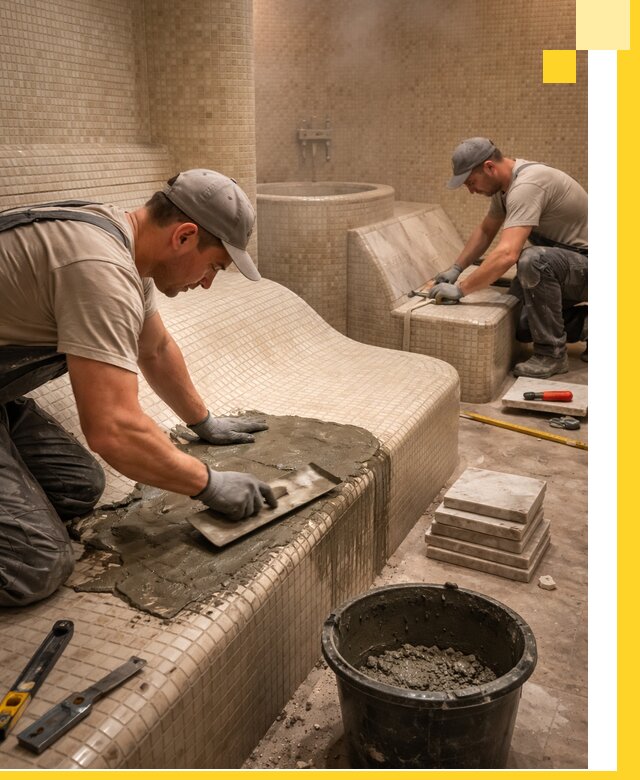 Лежаки для хамама под ключ в Азнакаеве, проект и монтаж