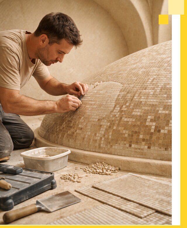 Профессиональная укладка мозаики для хамама под ключ в Азнакаеве