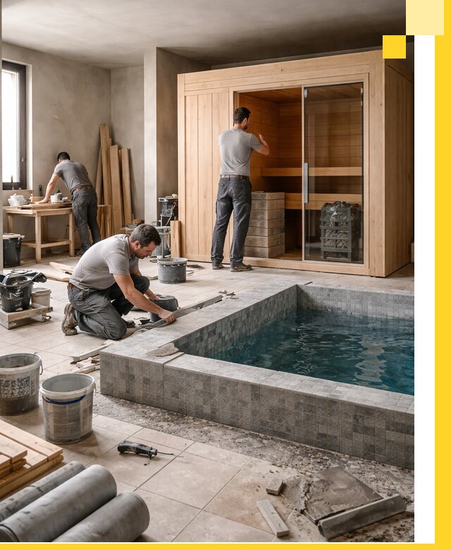 SPA зоны под ключ с бассейном сауной и печью в Азнакаеве